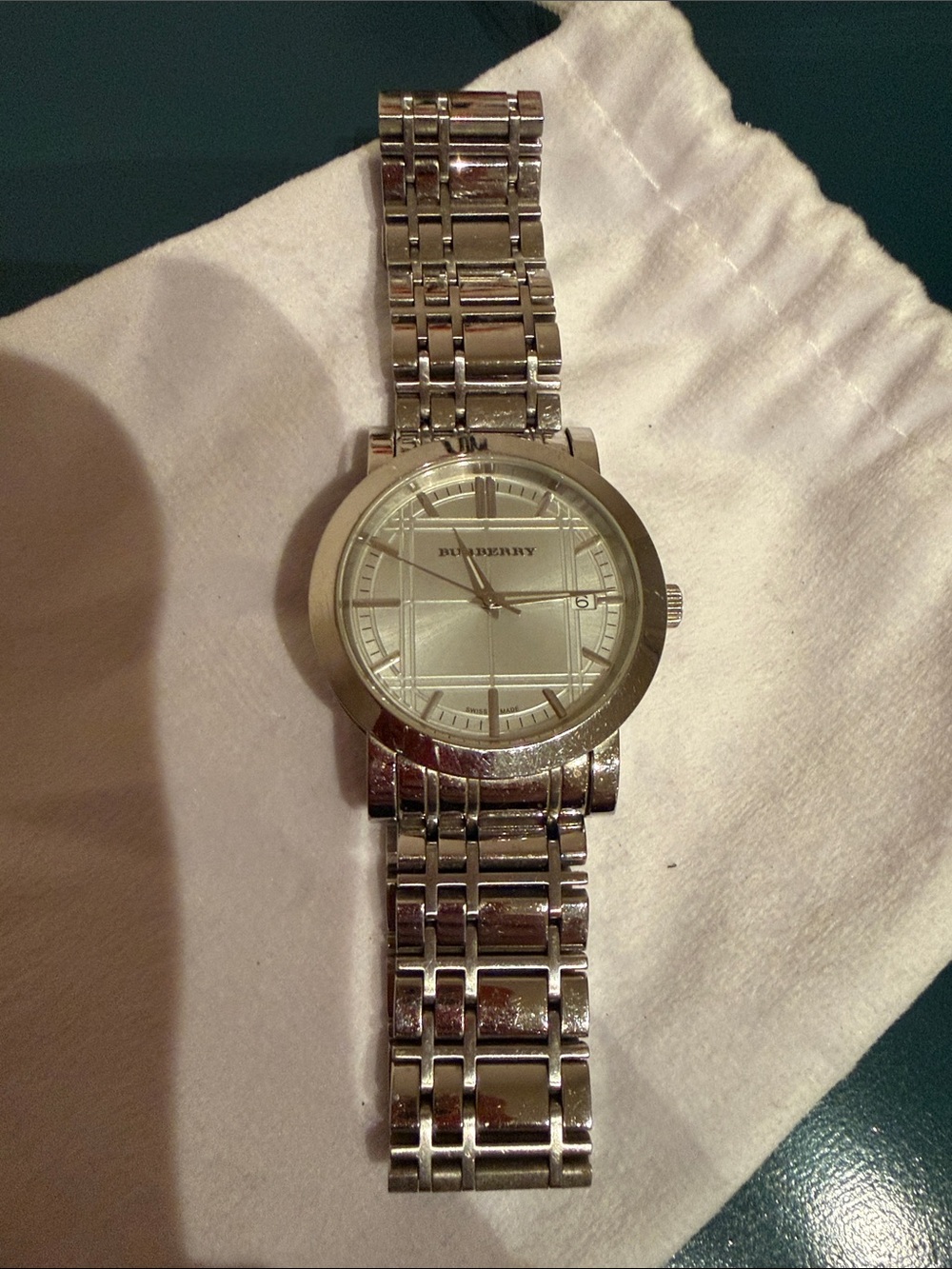 Burberry Silver Plaid Dial Stainless Steel Watch
